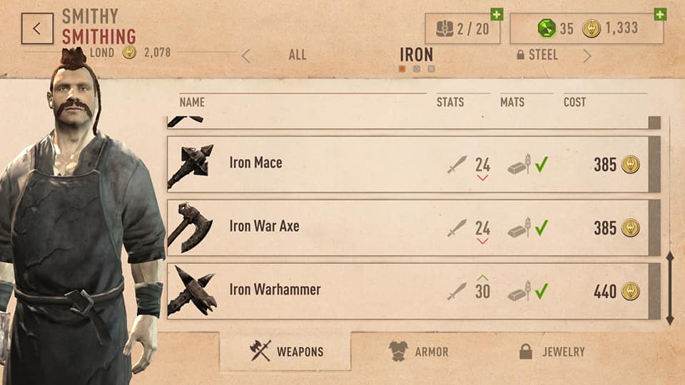 The Elder Scrolls: Blades crafting screenshot