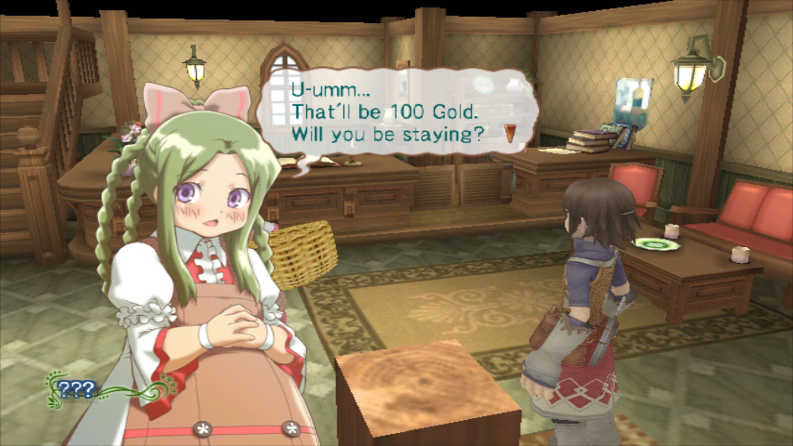 Rune Factory Frontier Screenshot: Eunice asking us if we're staying