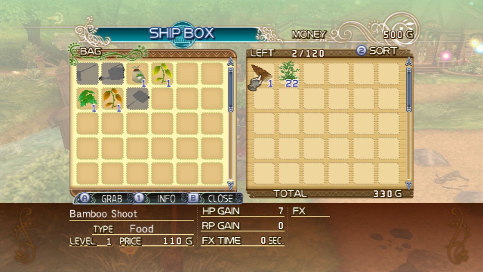 Rune Factory Frontier Screenshot: Shipping bin.