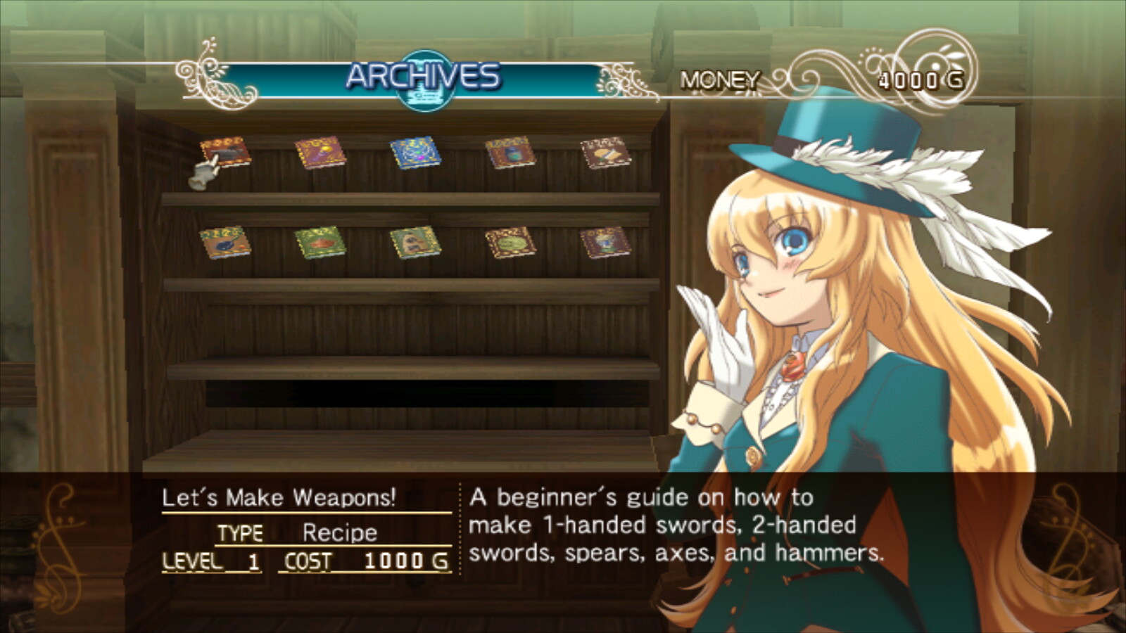 Rune Factory Frontier Screenshot: Recipe books