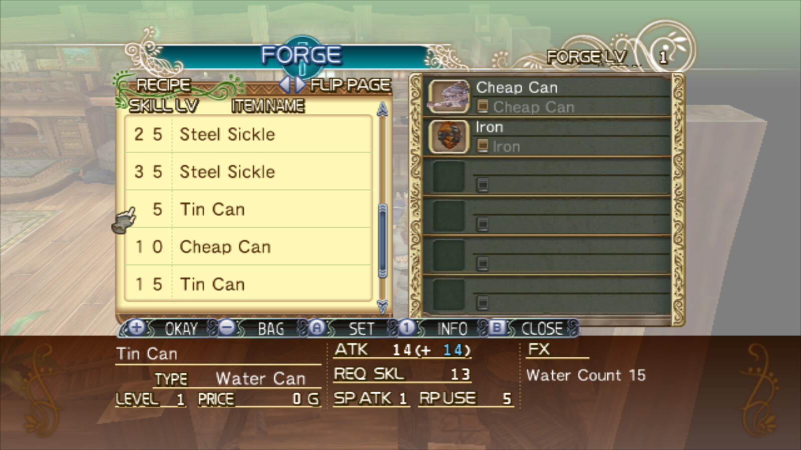 Rune Factory Frontier Screenshot: Crafting Tin Can